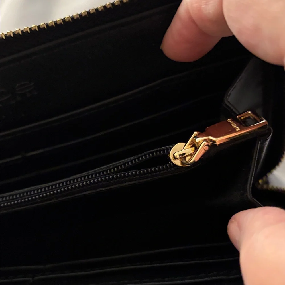 Bebe Black Embossed Wallet with Gold Accent